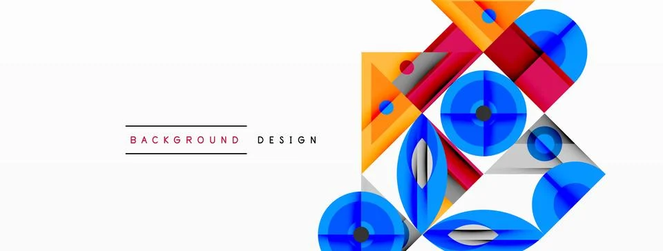 Geometric abstract composition with intersecting shapes, circles, triangles, and Stock Illustration