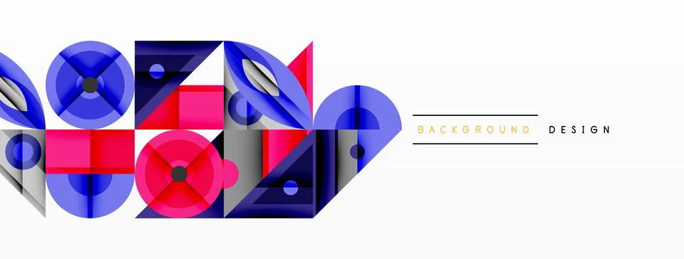 Geometric abstract composition with intersecting shapes, circles, triangles, and Stock Illustration