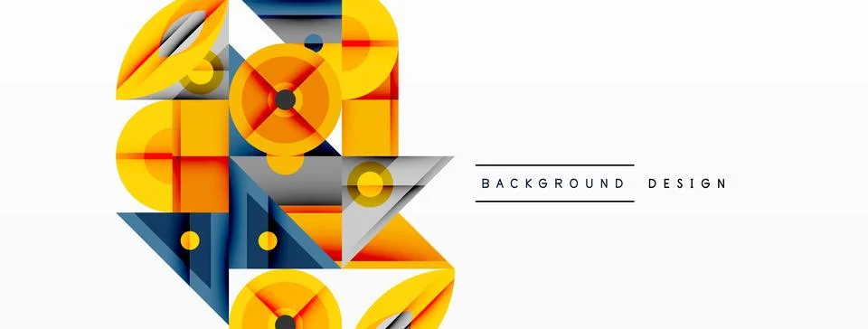 Geometric abstract composition with intersecting shapes, circles, triangles, and Stock Illustration