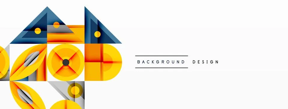 Geometric abstract composition with intersecting shapes, circles, triangles, and Stock Illustration