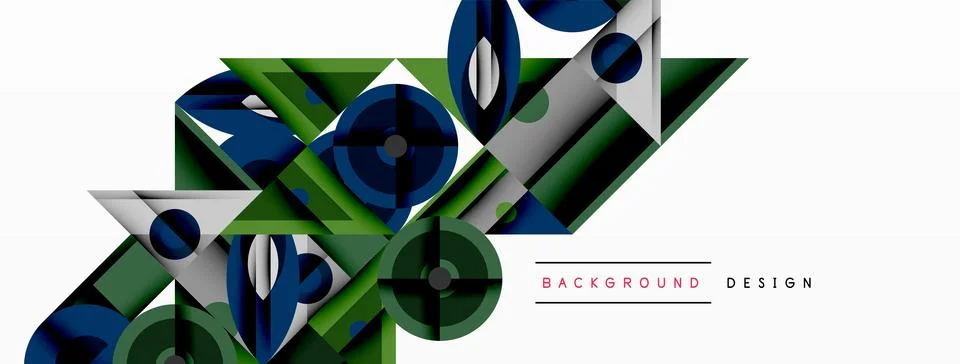Geometric abstract composition with intersecting shapes, circles, triangles.. Stock Illustration