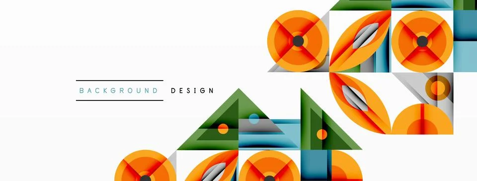 Geometric abstract composition with intersecting shapes, circles, triangles, and Stock Illustration
