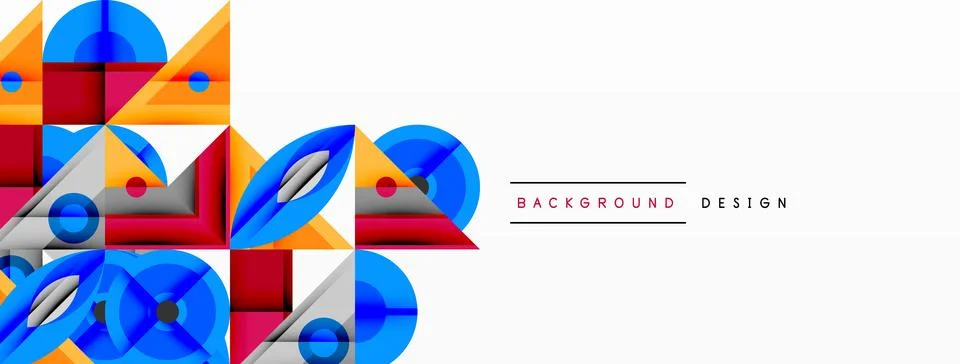 Geometric abstract composition with intersecting shapes, circles, triangles, and Stock Illustration