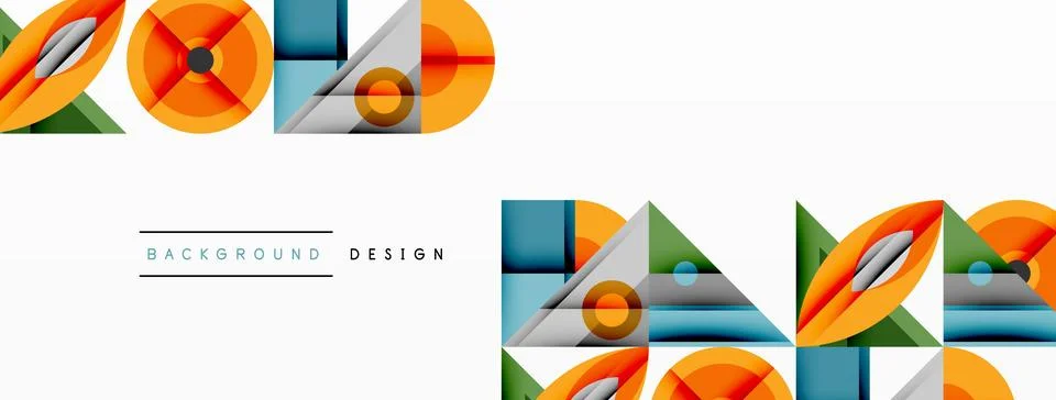 Geometric abstract composition with intersecting shapes, circles, triangles, and Stock Illustration