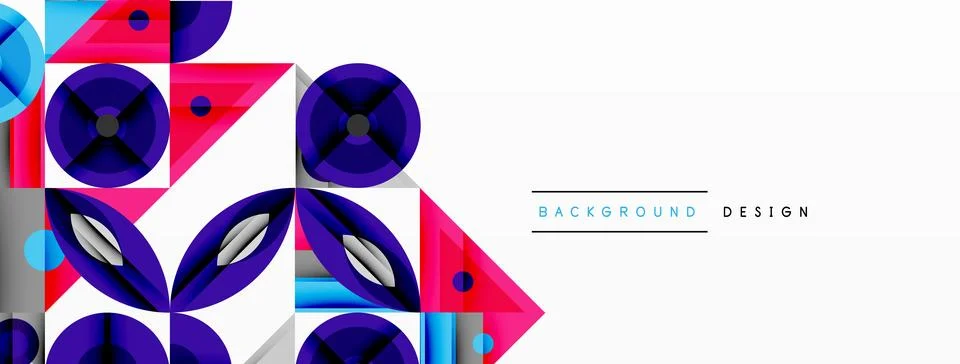 Geometric abstract composition with intersecting shapes, circles, triangles, and Stock Illustration