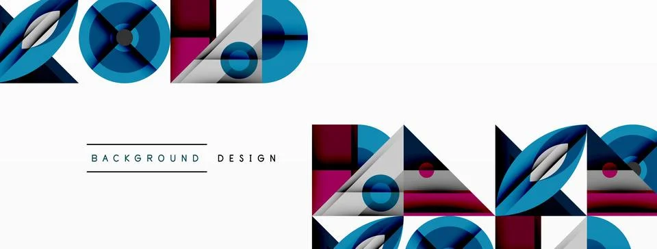 Geometric abstract composition with intersecting shapes, circles, triangles, and Stock Illustration