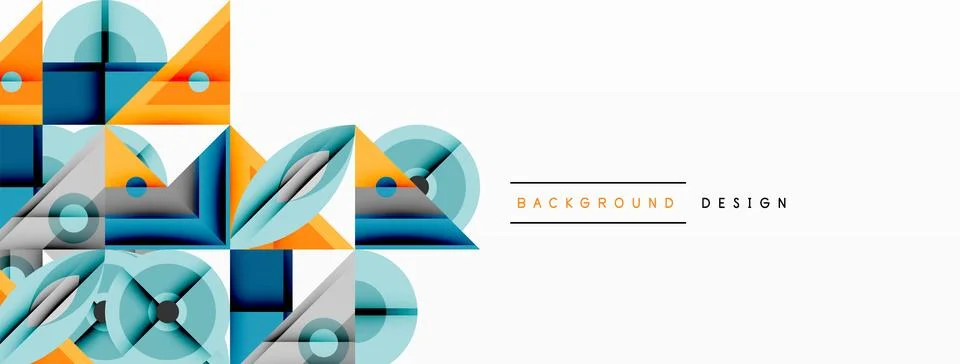 Geometric abstract composition with intersecting shapes, circles, triangles, and Stock Illustration
