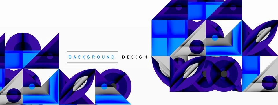 Geometric abstract composition with intersecting shapes, circles, triangles, and Stock Illustration