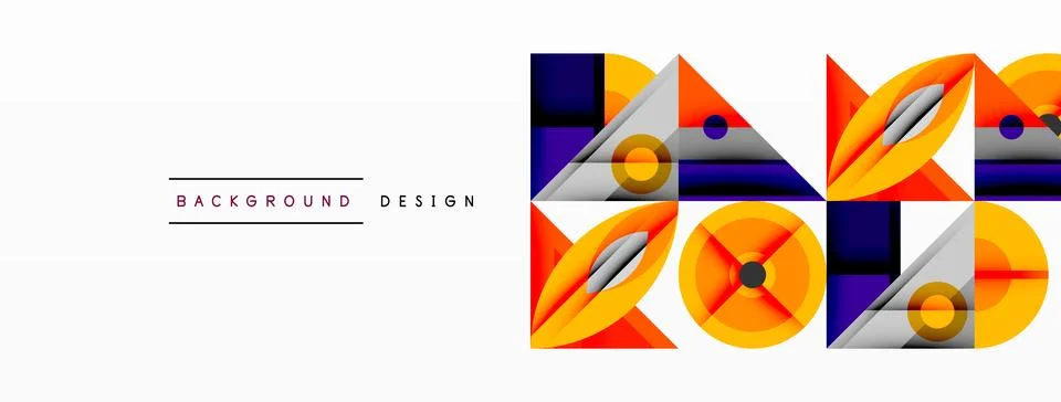 Geometric abstract composition with intersecting shapes, circles, triangles, and Stock Illustration