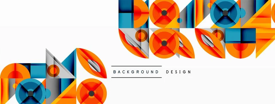 Geometric abstract composition with intersecting shapes, circles, triangles, and Stock Illustration