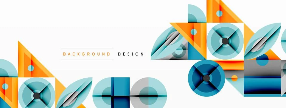 Geometric abstract composition with intersecting shapes, circles, triangles, and Stock Illustration
