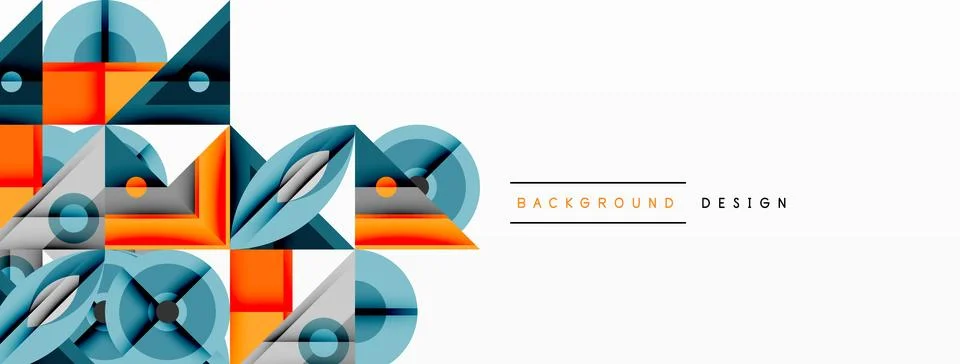 Geometric abstract composition with intersecting shapes, circles, triangles, and Stock Illustration