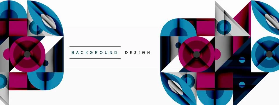 Geometric abstract composition with intersecting shapes, circles, triangles, and 스톡 일러스트