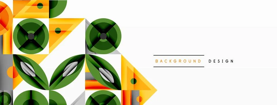 Geometric abstract composition with intersecting shapes, circles, triangles, and Stock Illustration