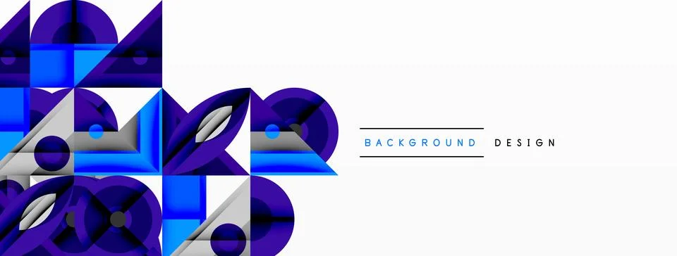 Geometric abstract composition with intersecting shapes, circles, triangles, and Stock Illustration