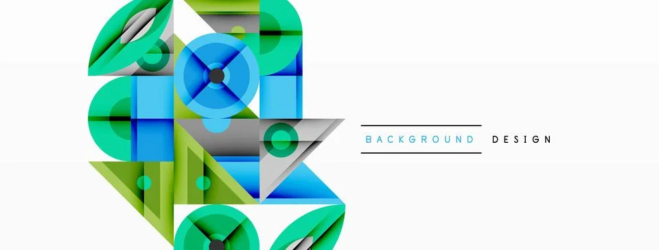 Geometric abstract composition with intersecting shapes, circles, triangles, and Stock Illustration
