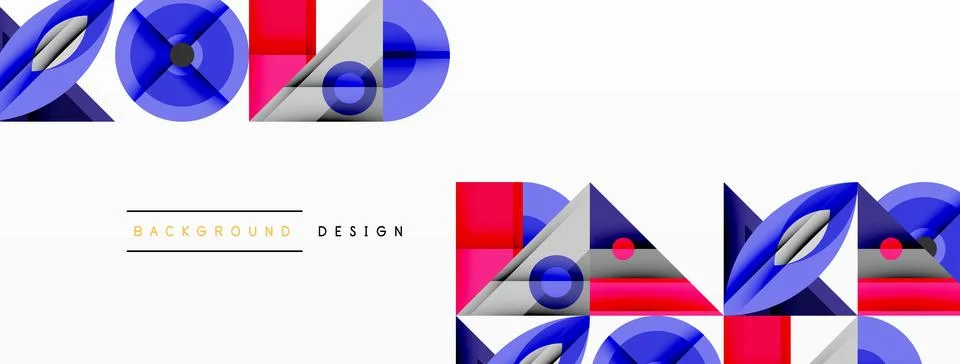 Geometric abstract composition with intersecting shapes, circles, triangles, and Stock Illustration