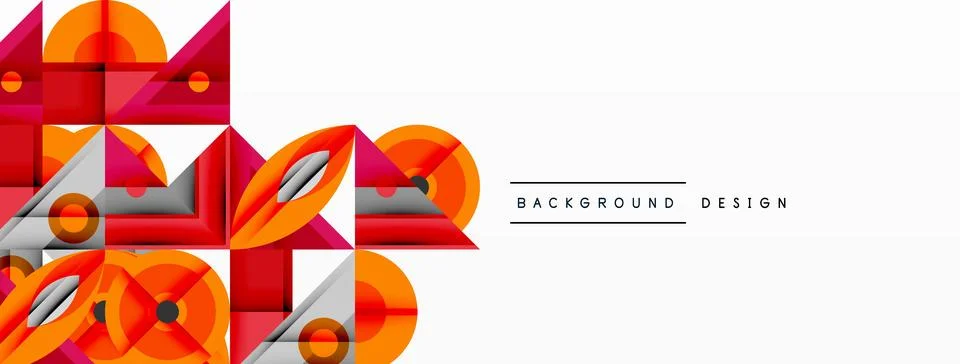 Geometric abstract composition with intersecting shapes, circles, triangles, and Stock Illustration