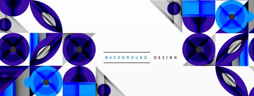 Geometric abstract composition with intersecting shapes, circles, triangles, and Stock Illustration
