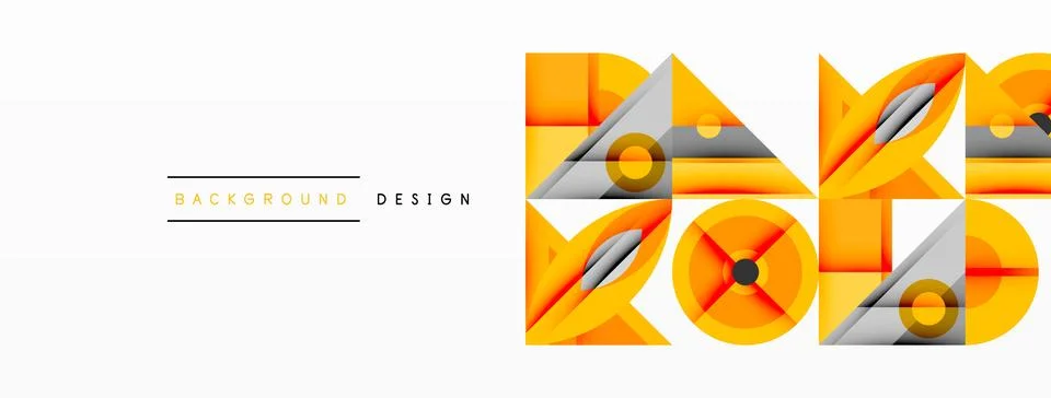 Geometric abstract composition with intersecting shapes, circles, triangles, and Stock Illustration