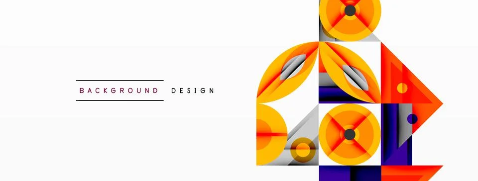 Geometric abstract composition with intersecting shapes, circles, triangles, and Stock Illustration