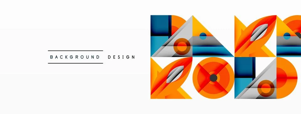 Geometric abstract composition with intersecting shapes, circles, triangles, and Stock Illustration