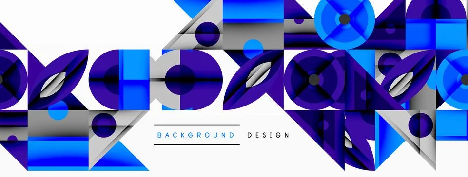 Geometric abstract composition with intersecting shapes, circles, triangles, and Stock Illustration