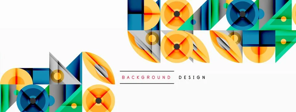 Geometric abstract composition with intersecting shapes, circles, triangles, and 스톡 일러스트