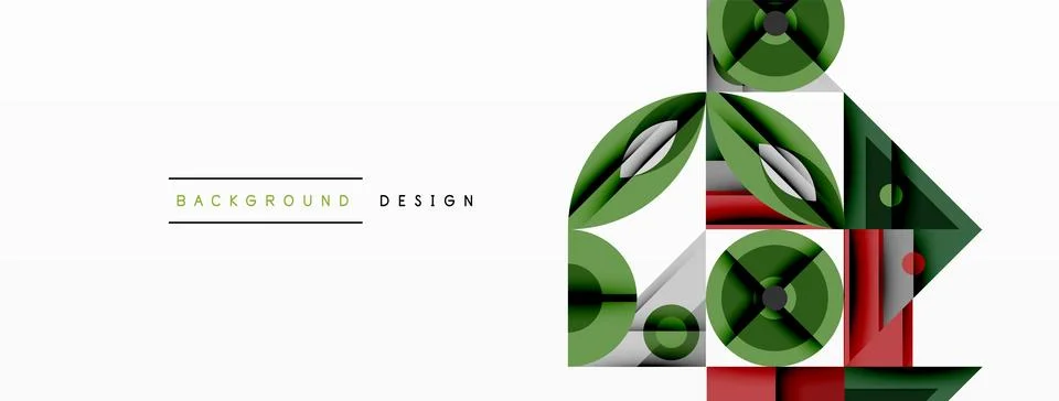 Geometric abstract composition with intersecting shapes, circles, triangles, and Stock Illustration