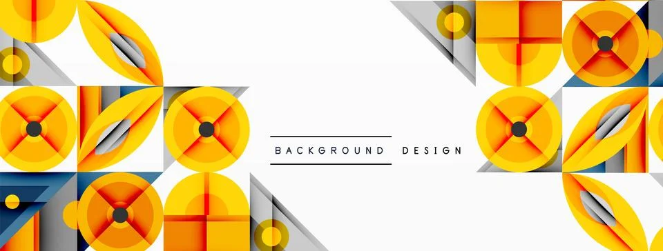 Geometric abstract composition with intersecting shapes, circles, triangles, and Stock Illustration