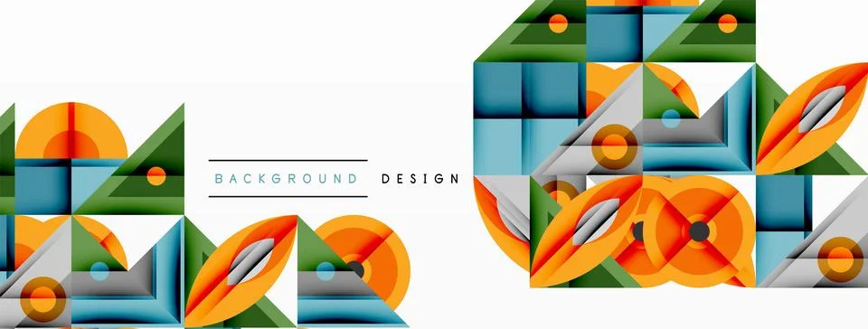 Geometric abstract composition with intersecting shapes, circles, triangles, and Stock Illustration