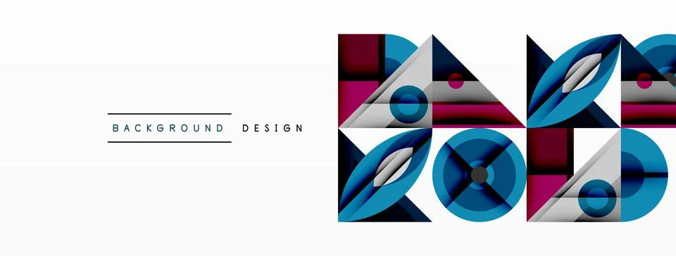 Geometric abstract composition with intersecting shapes, circles, triangles, and 스톡 일러스트