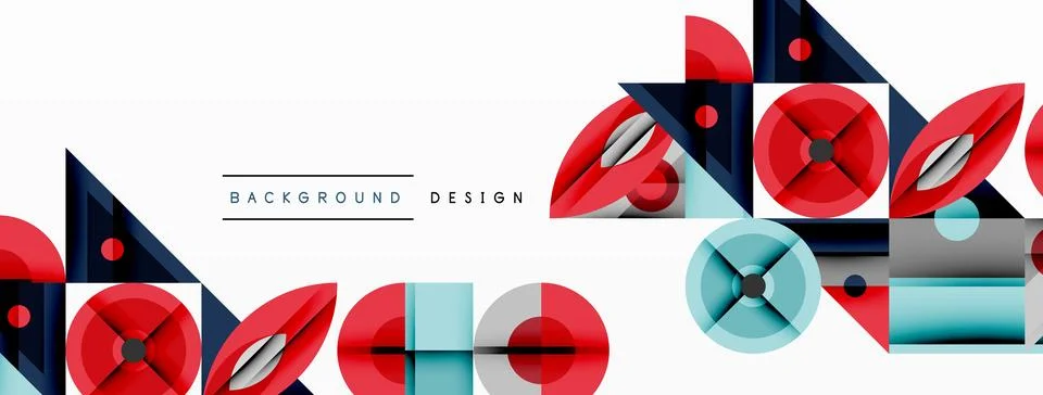 Geometric abstract composition with intersecting shapes, circles, triangles, and Stock Illustration
