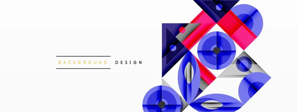 Geometric abstract composition with intersecting shapes, circles, triangles, and Stock Illustration