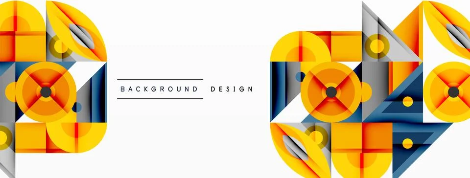Geometric abstract composition with intersecting shapes, circles, triangles, and Stock Illustration