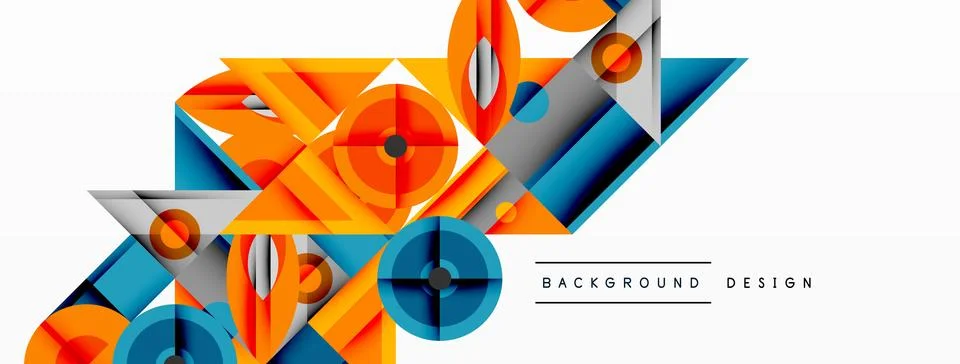 Geometric abstract composition with intersecting shapes, circles, triangles, and Stock Illustration