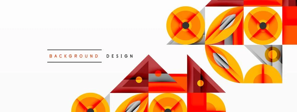 Geometric abstract composition with intersecting shapes, circles, triangles, and Stock Illustration