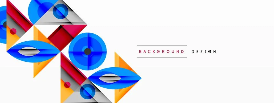 Geometric abstract composition with intersecting shapes, circles, triangles, and Stock Illustration