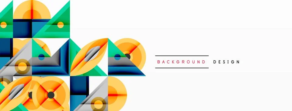 Geometric abstract composition with intersecting shapes, circles, triangles, and Stock Illustration