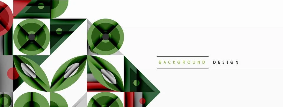 Geometric abstract composition with intersecting shapes, circles, triangles, and Stock Illustration