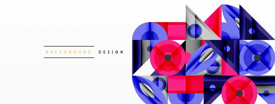 Geometric abstract composition with intersecting shapes, circles, triangles, and Stock Illustration