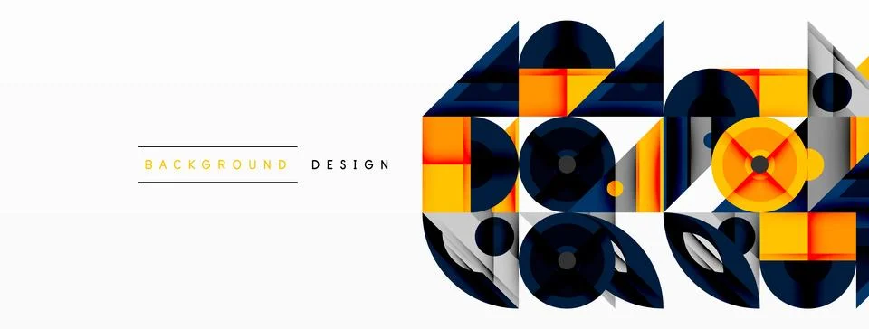 Geometric abstract composition with intersecting shapes, circles, triangles, and Stock Illustration