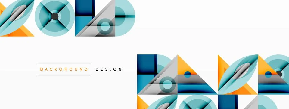 Geometric abstract composition with intersecting shapes, circles, triangles, and Stock Illustration