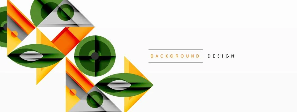 Geometric abstract composition with intersecting shapes, circles, triangles, and Stock Illustration