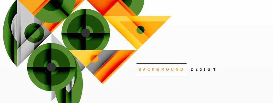 Geometric abstract composition with intersecting shapes, circles, triangles, and Stock Illustration