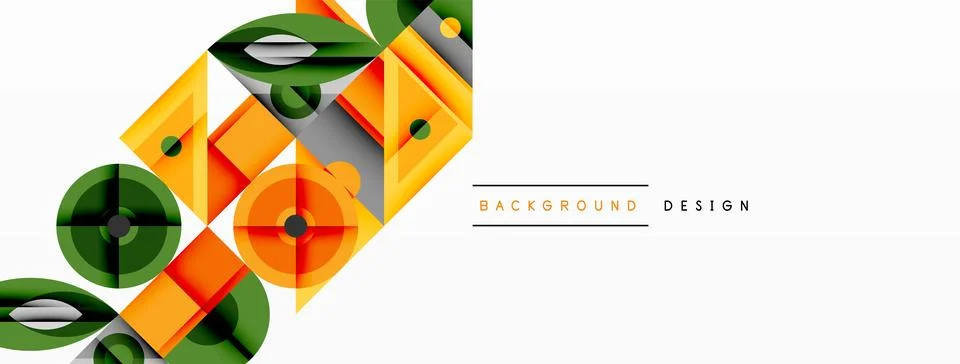 Geometric abstract composition with intersecting shapes, circles, triangles, and Stock Illustration