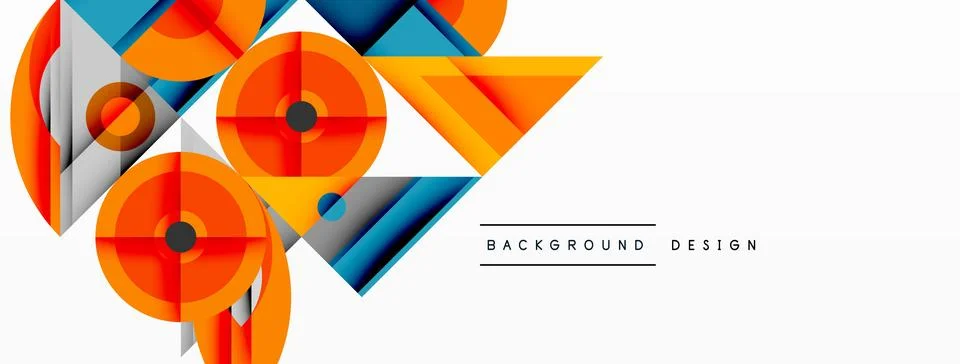 Geometric abstract composition with intersecting shapes, circles, triangles, and Stock Illustration