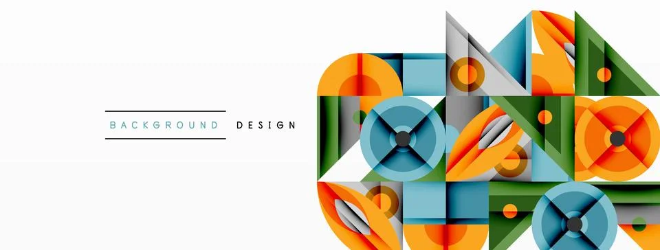 Geometric abstract composition with intersecting shapes, circles, triangles, and Stock Illustration