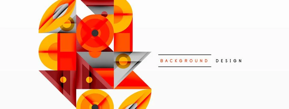 Geometric abstract composition with intersecting shapes, circles, triangles, and Stock Illustration