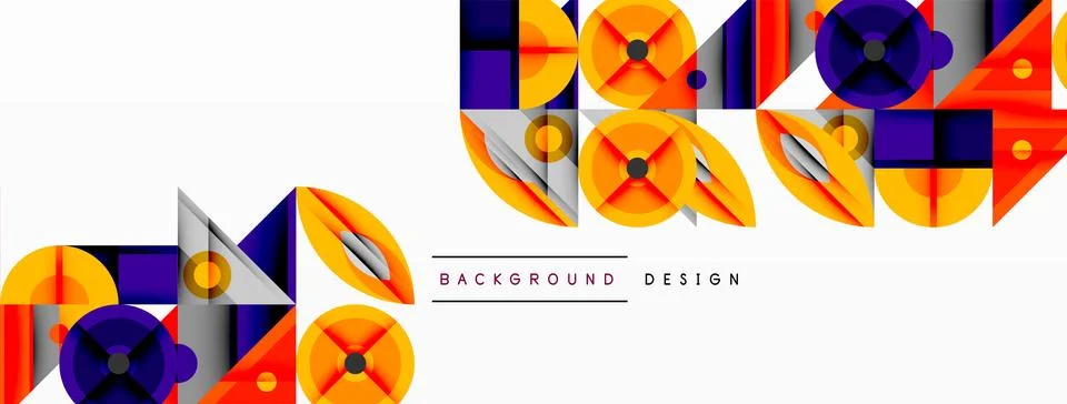 Geometric abstract composition with intersecting shapes, circles, triangles, and Stock Illustration
